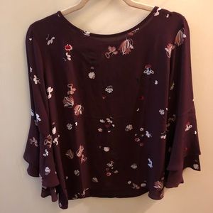 LOFT Floral Bell Sleeve Top